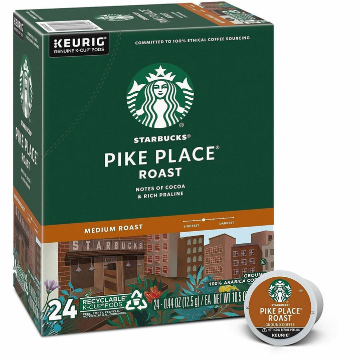 Image of Starbucks 12434812 Pike Place Roast Coffee, Medium, K-Cup, Pike Place Roast, 24 / Box