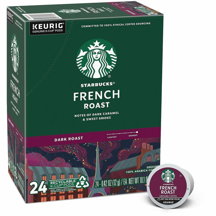 Image of Starbucks 12434813 French Roast Coffee, Dark, K-Cup, French Roast, 24 / Box