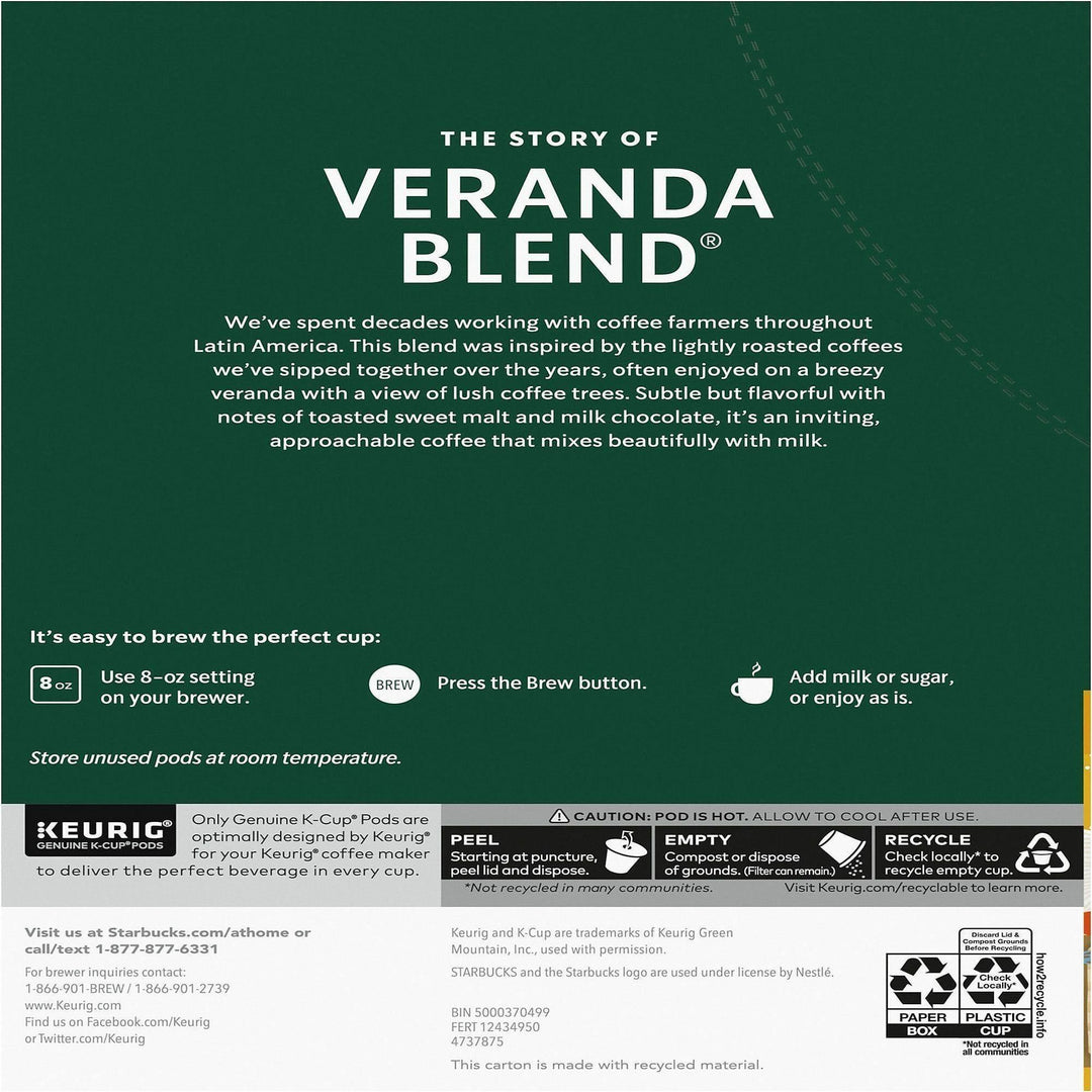 Image of Starbucks® 12434950 Veranda Blend Coffee, Compatible with Drip-coffee Brewer, Blonde, K-Cup, Veranda Blend, 24 / Box