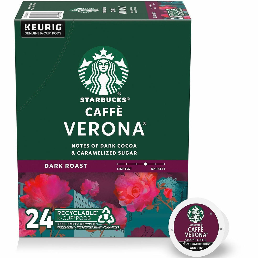 Image of Starbucks Caffè Verona 12434951 Caffe Verona Coffee, Dark, K-Cup, Caffe Verona, 24 / Box