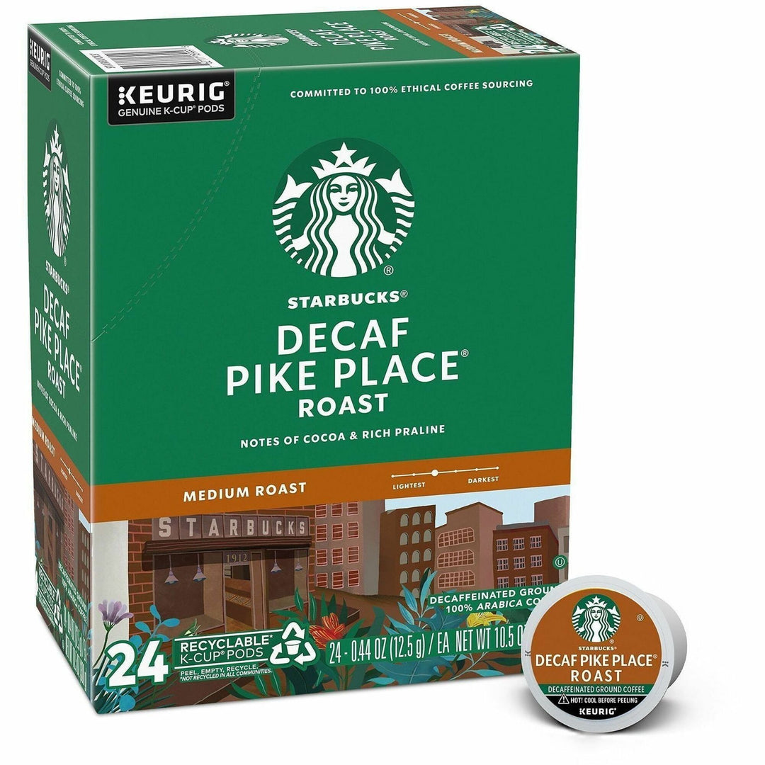 Image of Starbucks 12434952 Decaf Pike Place Roast Coffee, K-Cup, Pike Place Roast, Decaffeinated, 24 / Box