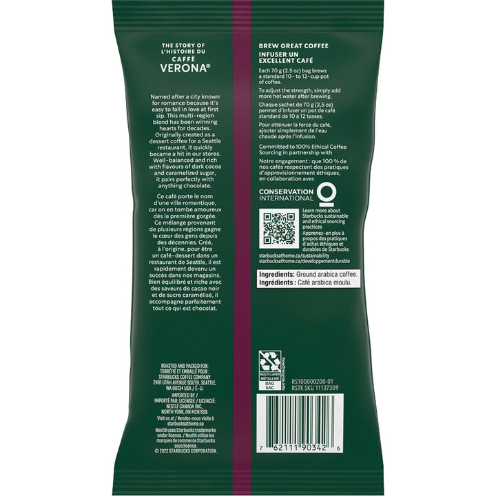 Image of Starbucks® Ground Coffee,Single Pot, 2.5 oz PK,18/BX,Dark/Caffe Verona