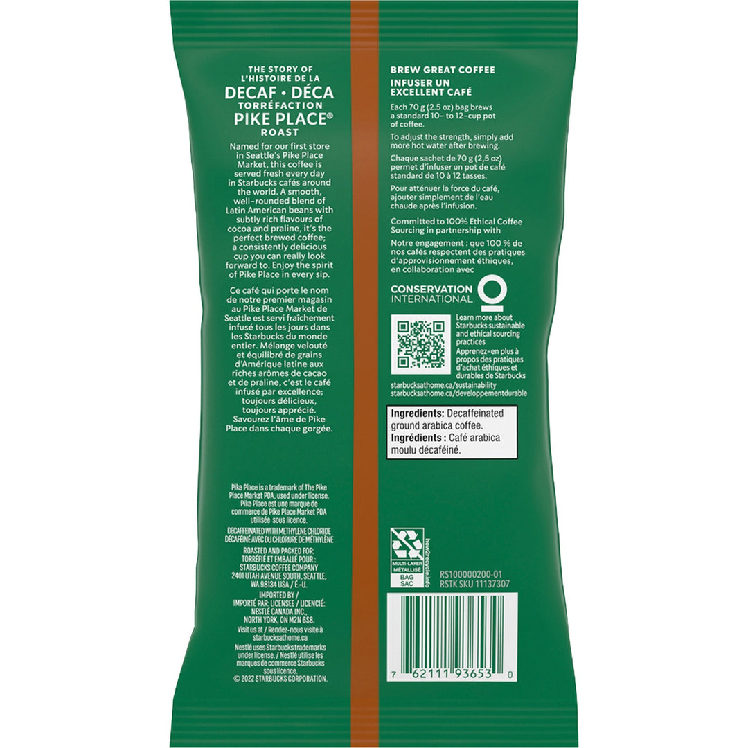 Image of Starbucks® Coffee, Pike Place Decaf, 2-1/2oz., 18/BX