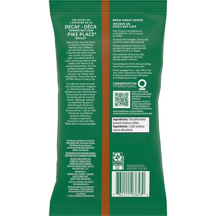 Image of Starbucks® Coffee, Pike Place Decaf, 2-1/2oz., 18/BX