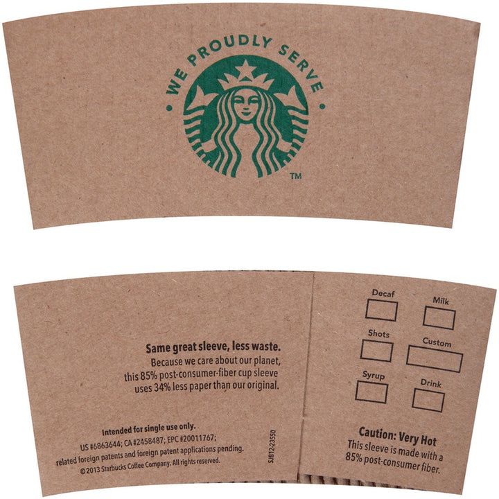 Image of Starbucks® Hot Cup Sleeves, 1380/CT, Brown/We Proudly Serve