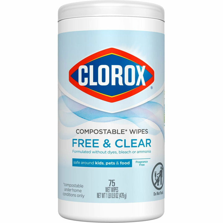 Image of Clorox® Wipes, Free&Clear, 75 Wipes, 4-1/4"x4-1/4"x8-3/10", White