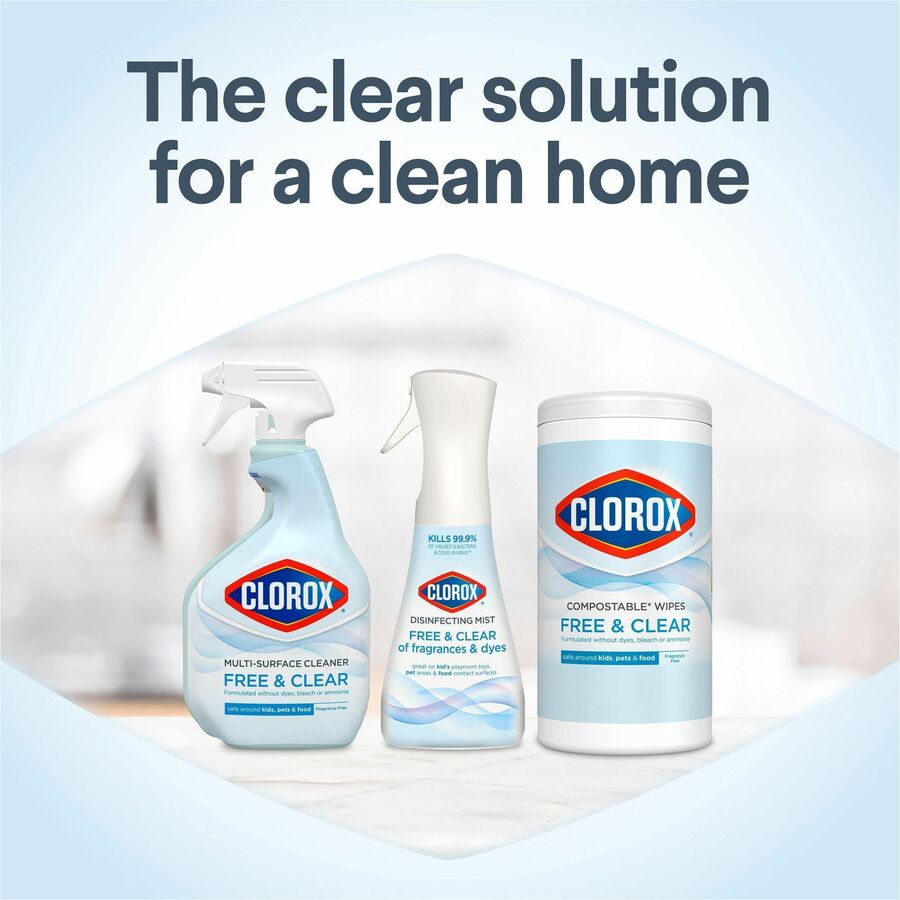 Image of Clorox® Wipes, Free&Clear, 75 Wipes, 4-1/4"x4-1/4"x8-3/10", White