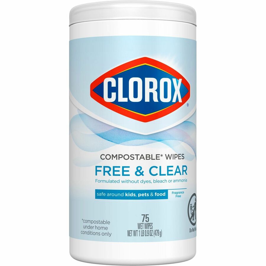 Image of Clorox® Wipes, Free&Clear, 75 Wipes, 4-1/4"x4-1/4"x8-3/10", White