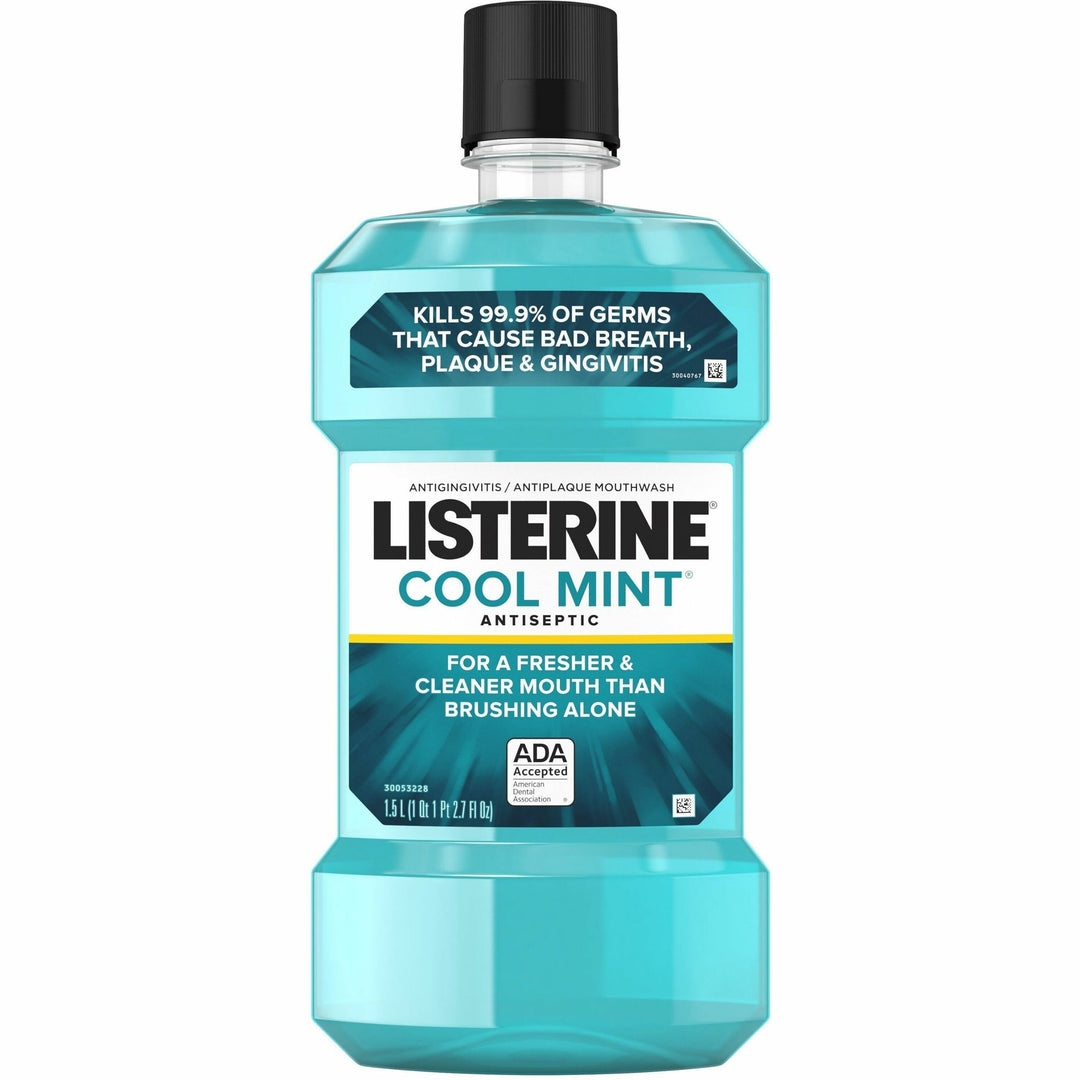 Image of Johnson & Johnson® Mouthwash, Cool Mint, Antiseptic, Listerine,1.5L, 6/CT, Blue