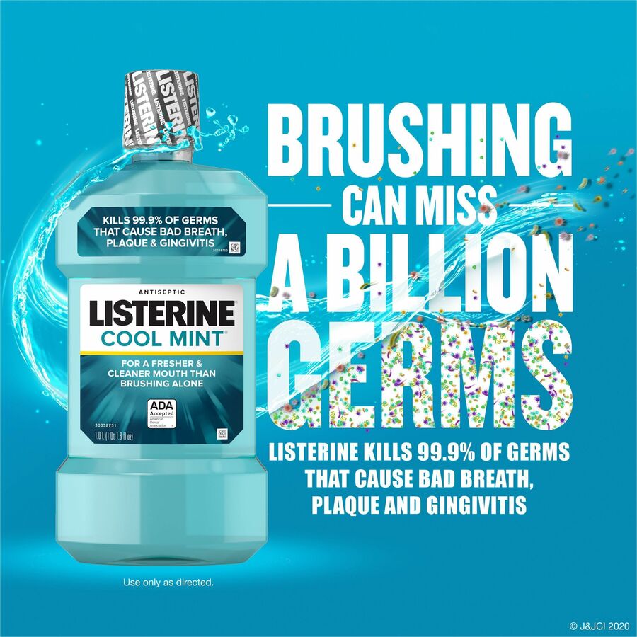 Image of Johnson & Johnson® Mouthwash, Cool Mint, Antiseptic, Listerine,1.5L, 6/CT, Blue