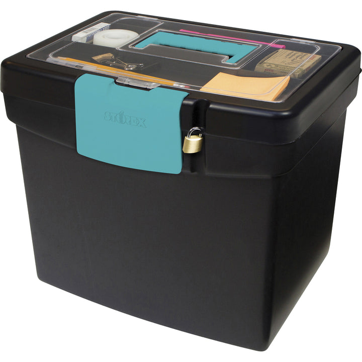 Image of Storex File Storage Box, 10-9/10"Wx13-1/4"Dx11"H, Black/Teal