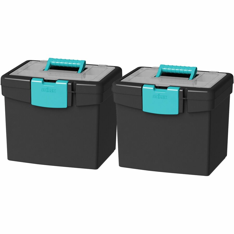 Image of Storex File Storage Box, 10-9/10"Wx13-1/4"Dx11"H, Black/Teal