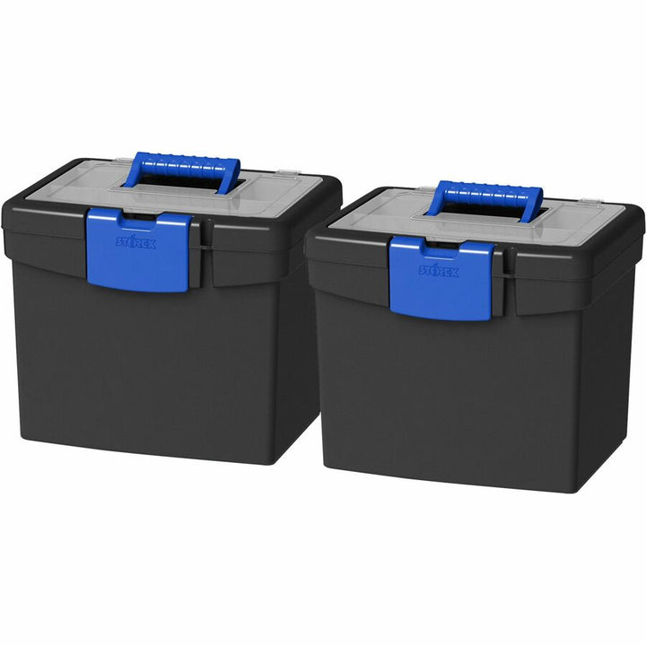 Image of Storex File Storage Box, 13-1/4"x10-7/8"x11", Black/Blue