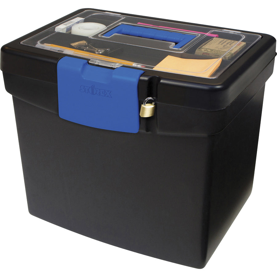 Image of Storex File Storage Box, 13-1/4"x10-7/8"x11", Black/Blue