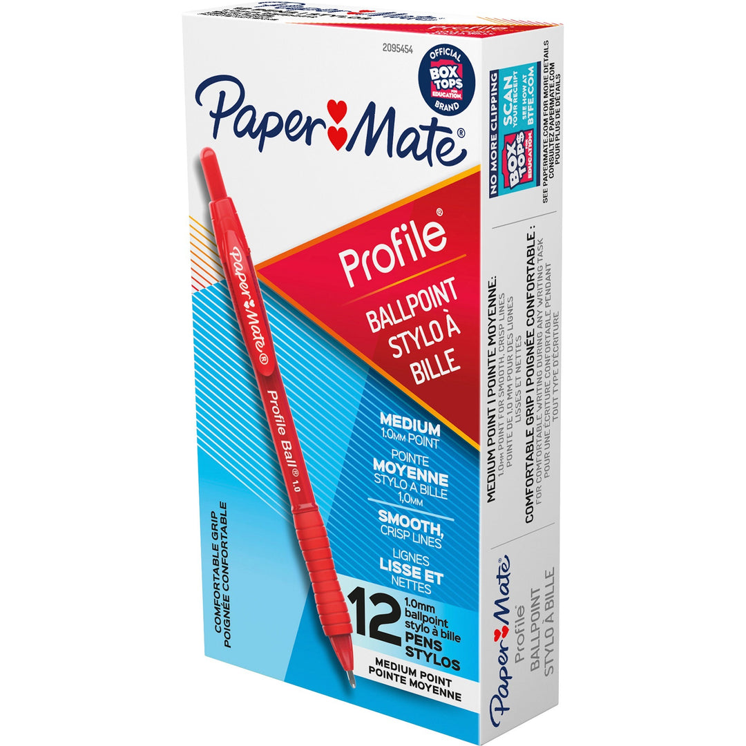 Image of Paper Mate® Profile Ballpoint Pen, Retractable, Medium 1 Mm, Red Ink, Translucent Red Barrel, Dozen