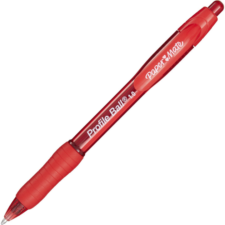 Image of Paper Mate® Profile Ballpoint Pen, Retractable, Medium 1 Mm, Red Ink, Translucent Red Barrel, Dozen