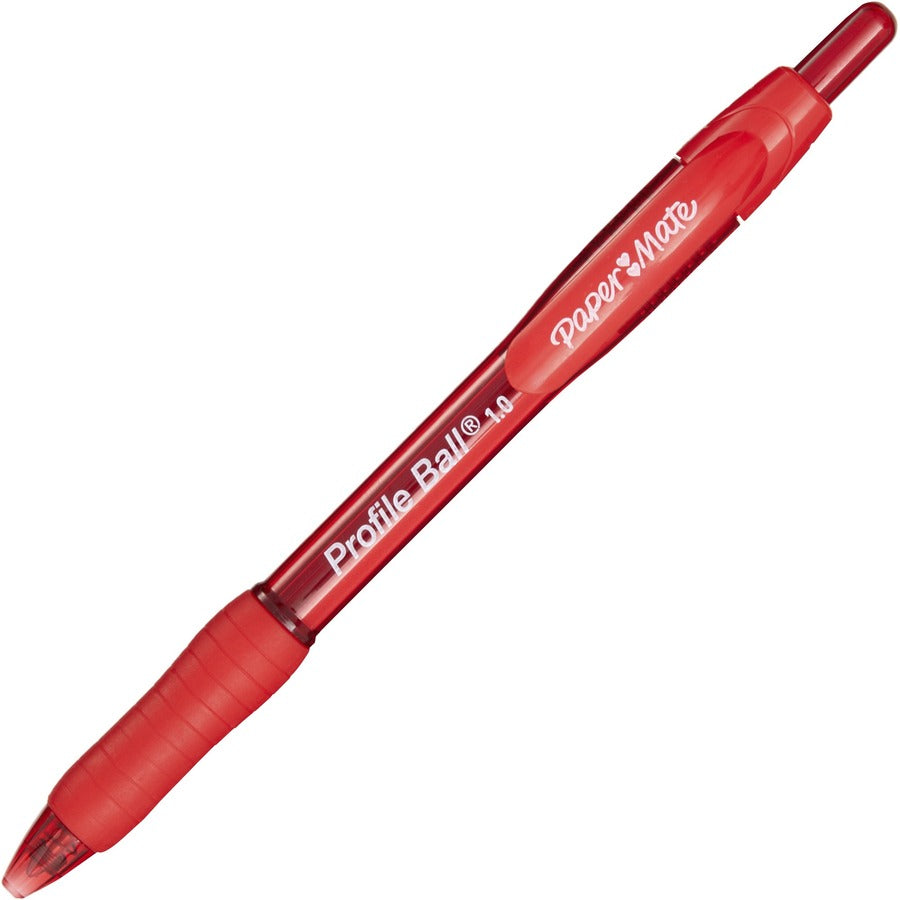 Image of Paper Mate® Profile Ballpoint Pen, Retractable, Medium 1 Mm, Red Ink, Translucent Red Barrel, Dozen