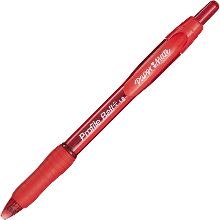 Image of Paper Mate® Profile Ballpoint Pen, Retractable, Medium 1 Mm, Red Ink, Translucent Red Barrel, Dozen