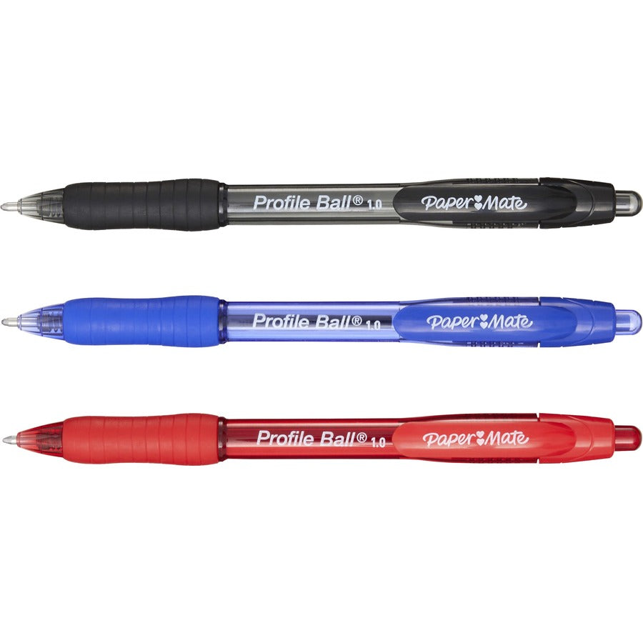 Image of Paper Mate® Profile Ballpoint Pen, Retractable, Medium 1 Mm, Red Ink, Translucent Red Barrel, Dozen