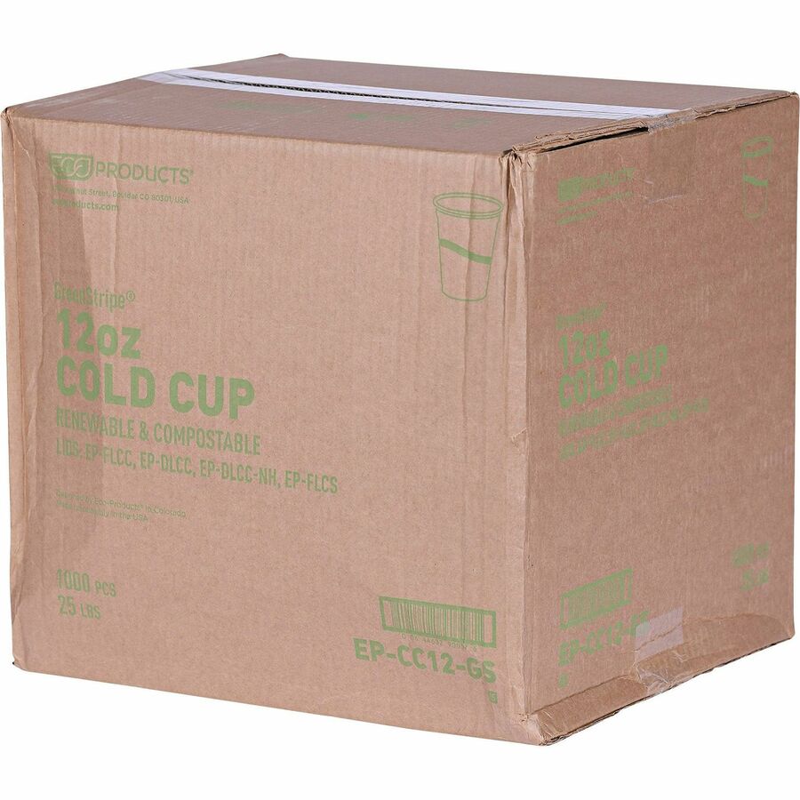 Image of Eco-Products® Cold Cup, Eco Friendly,12oz, 1000/CT, Clear/GreenStripe