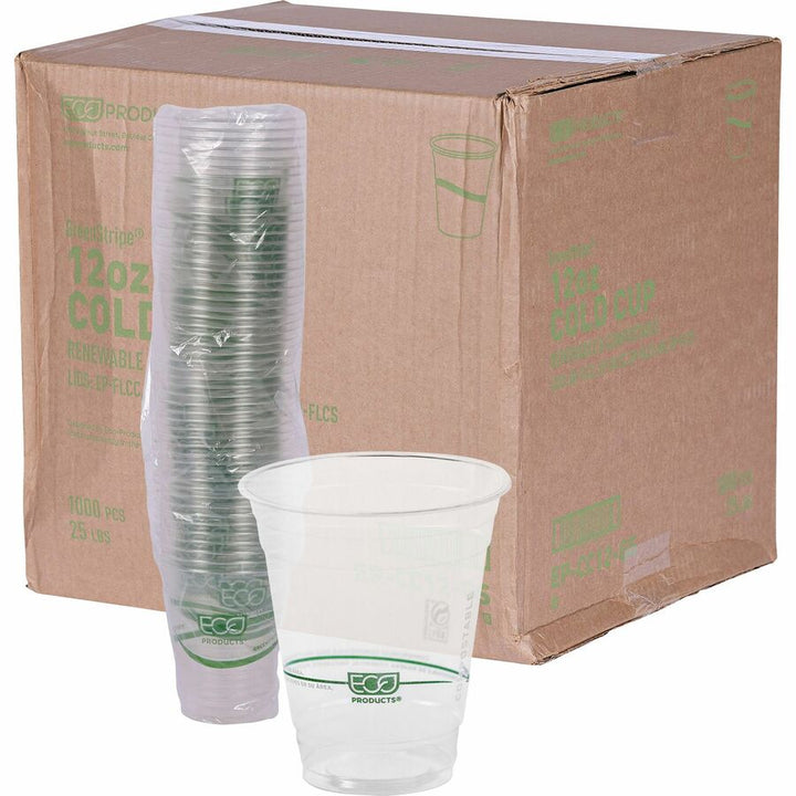 Image of Eco-Products® Cold Cup, Eco Friendly,12oz, 1000/CT, Clear/GreenStripe