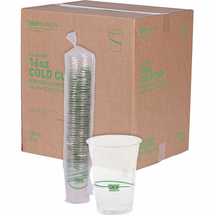 Image of Eco-Products® Cold Cup, Eco Friendly,16oz, 1000/CT, Clear/GreenStripe