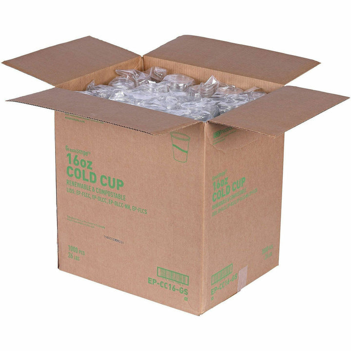 Image of Eco-Products® Cold Cup, Eco Friendly,16oz, 1000/CT, Clear/GreenStripe
