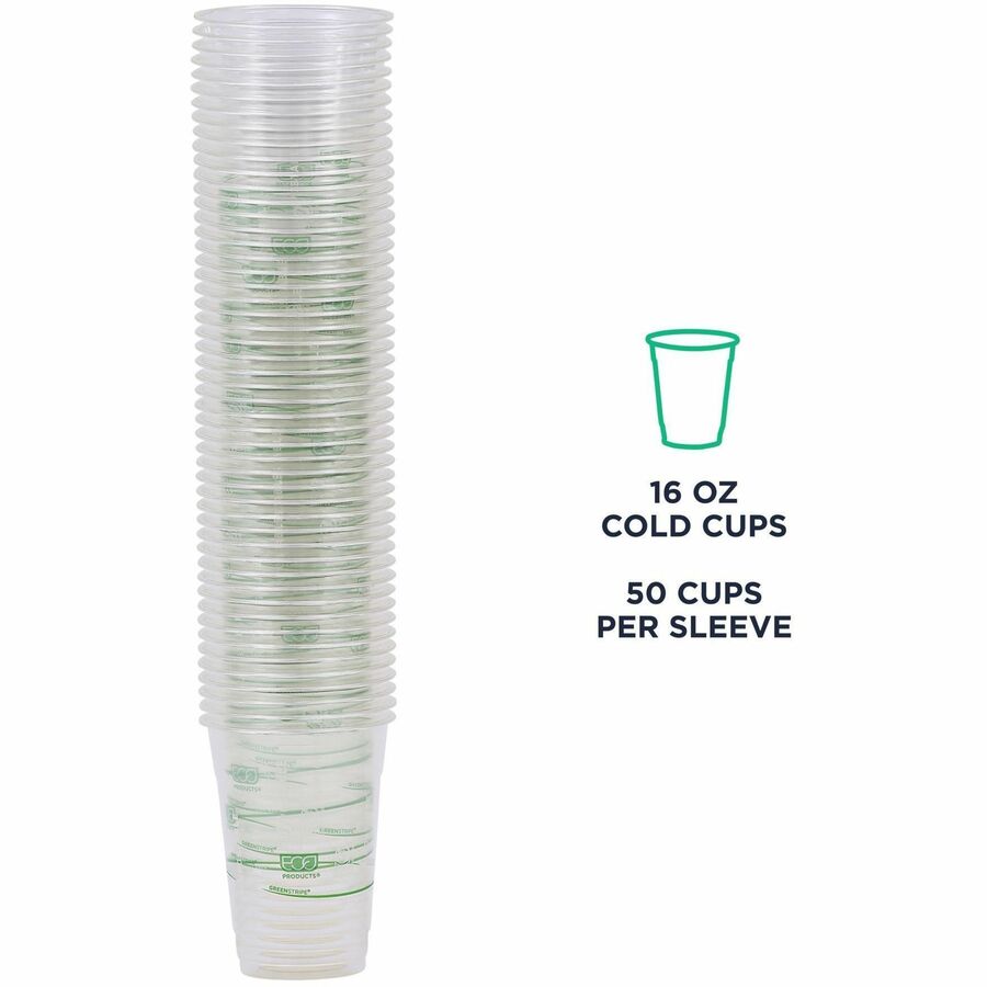 Image of Eco-Products® Cold Cup, Eco Friendly,16oz, 1000/CT, Clear/GreenStripe