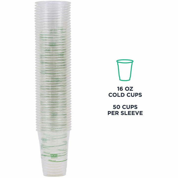 Image of Eco-Products® Cold Cup, Eco Friendly,16oz, 1000/CT, Clear/GreenStripe
