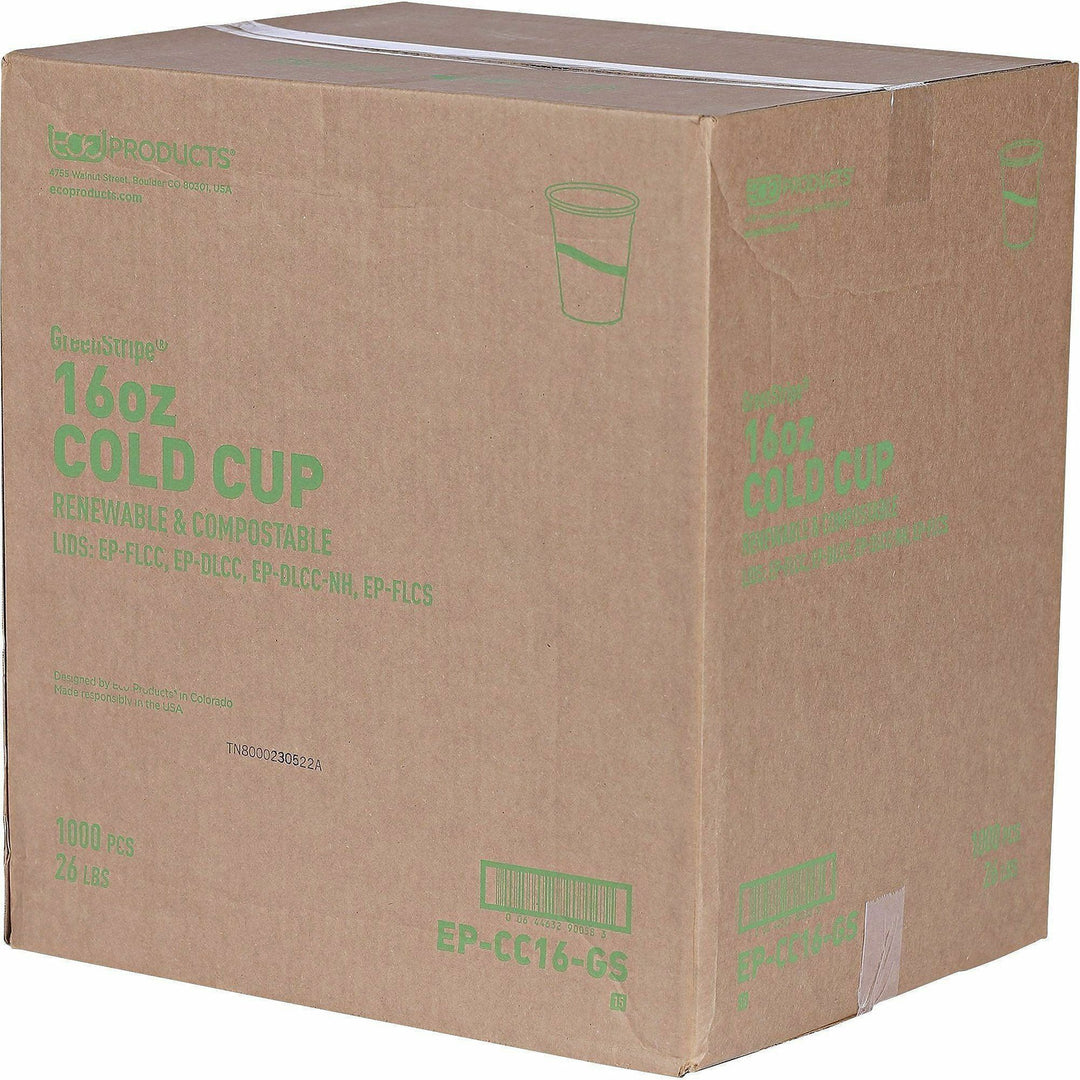 Image of Eco-Products® Cold Cup, Eco Friendly,16oz, 1000/CT, Clear/GreenStripe