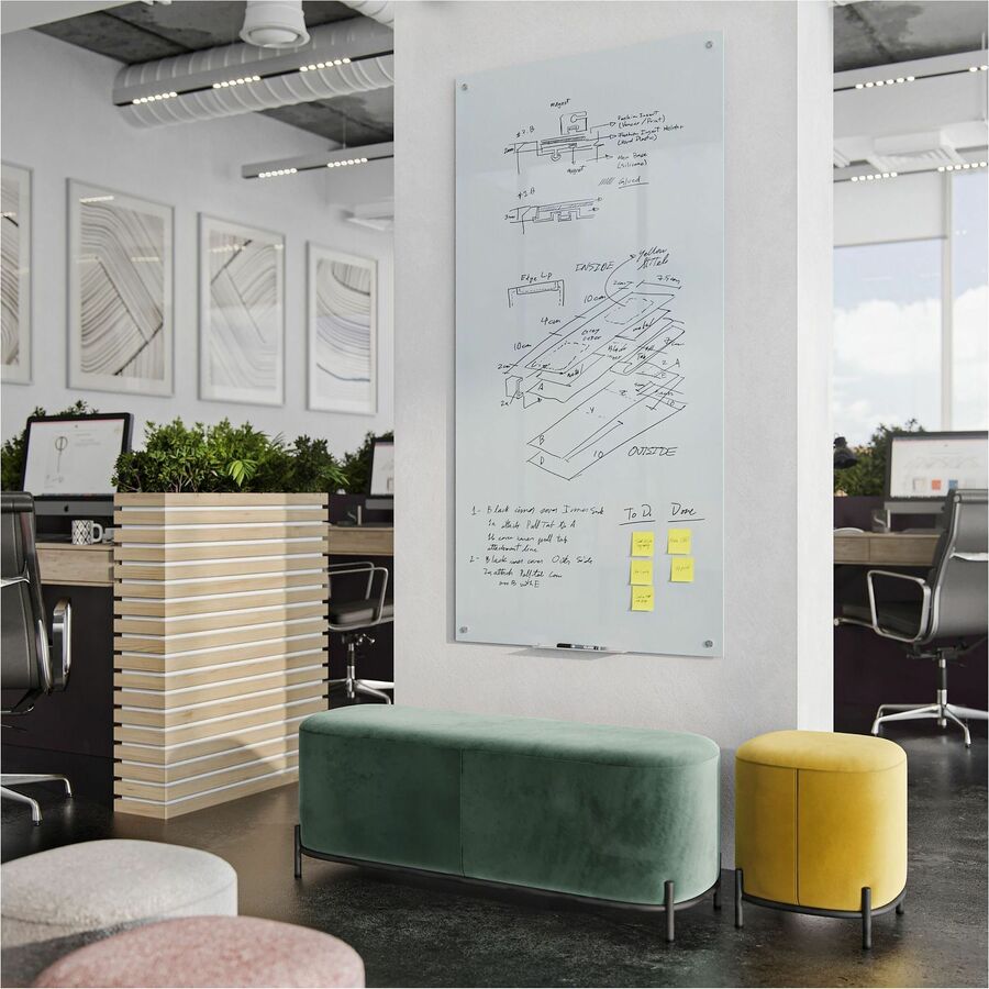 Image of U Brands Dry-Erase Board,Glass,Magnetic,Frameless,72"x36",White