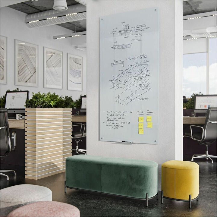 Image of U Brands Dry-Erase Board,Glass,Magnetic,Frameless,72"x36",White