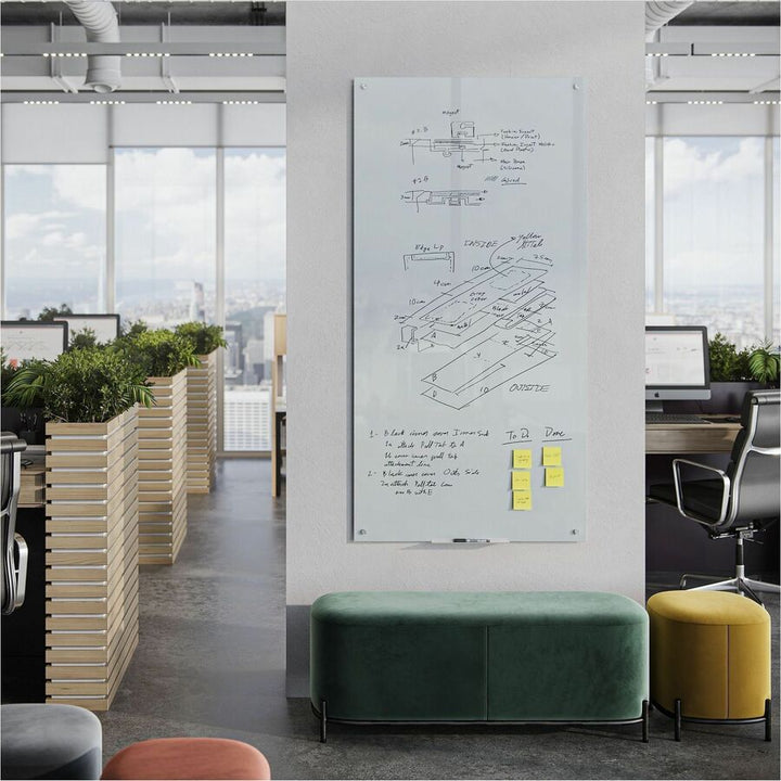 Image of U Brands Dry-Erase Board,Glass,Magnetic,Frameless,72"x36",White