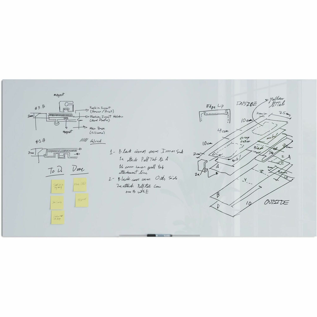 Image of U Brands Whiteboard,Floating,Glass,Frameless,72"x36",WE