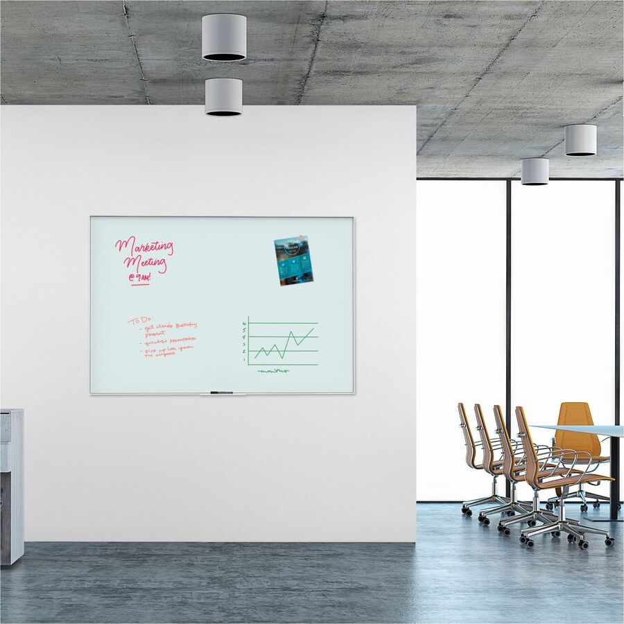 Image of U Brands Dry-Erase Board,Glass,Aluminum Frame,72"x48",White
