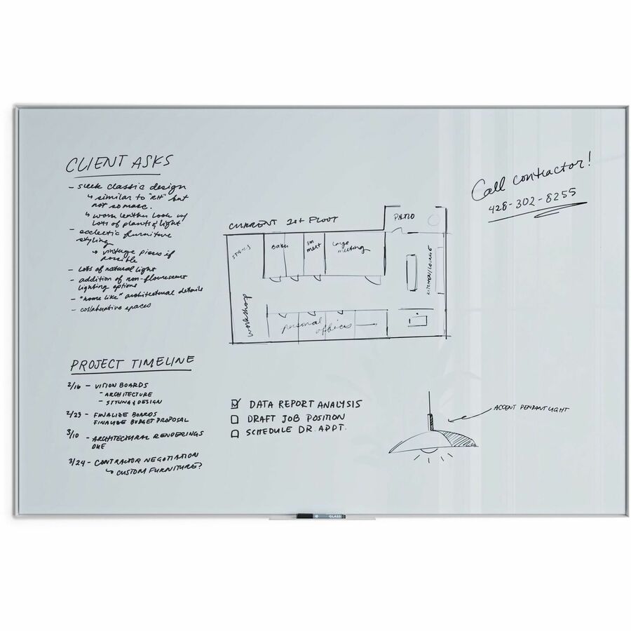 Image of U Brands Dry-Erase Board,Glass,Aluminum Frame,72"x48",White