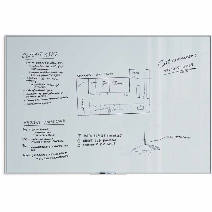 Image of U Brands Dry-Erase Board,Glass,Aluminum Frame,72"x48",White
