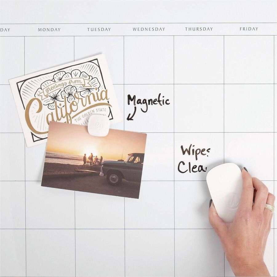 Image of U Brands Magnetic Dry Erase Calendar with Decor Frame, Monthly Planning/Scheduling, 30" x 20", White Surface, White Wood Frame