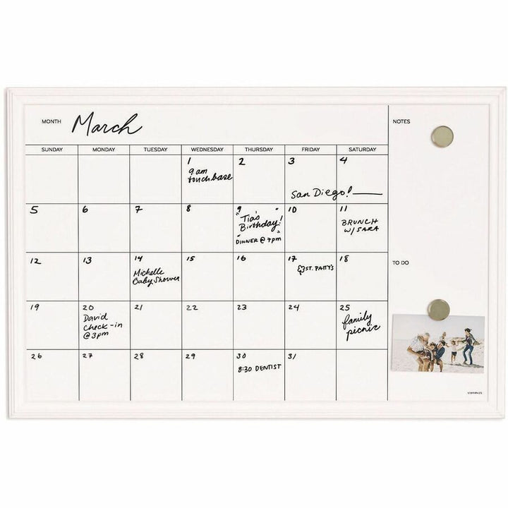 Image of U Brands Magnetic Dry Erase Calendar with Decor Frame, Monthly Planning/Scheduling, 30" x 20", White Surface, White Wood Frame