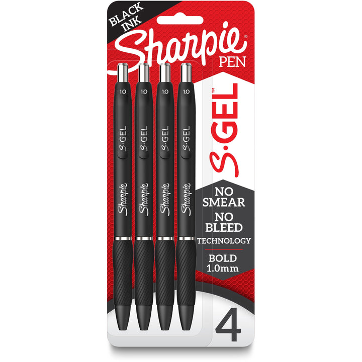 Image of Sharpie 2096155 S-Gel Pens, 1.0 mm Pen Point, Black Ink, Gel-based, Black Barrel, 4 / Pack