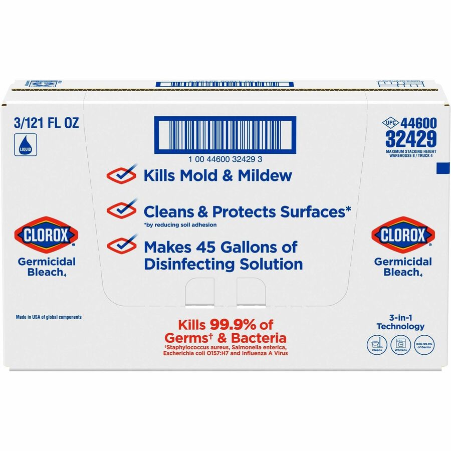 Image of Clorox® Bleach, Liquid, Germicidal, Conc, 121 fl oz, 3/CT, Clear