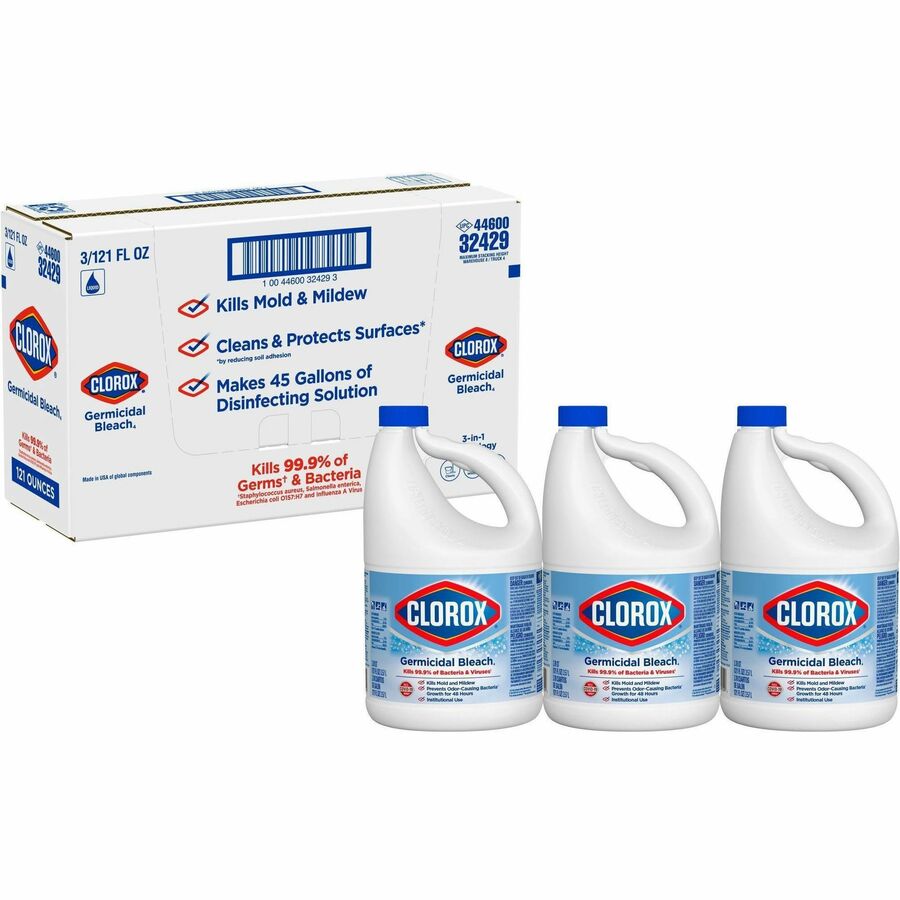 Image of Clorox® Bleach, Liquid, Germicidal, Conc, 121 fl oz, 3/CT, Clear