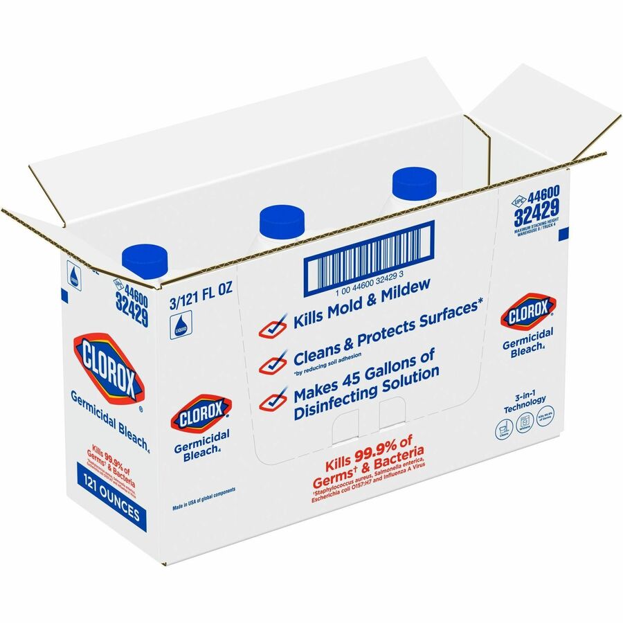 Image of Clorox® Bleach, Liquid, Germicidal, Conc, 121 fl oz, 3/CT, Clear