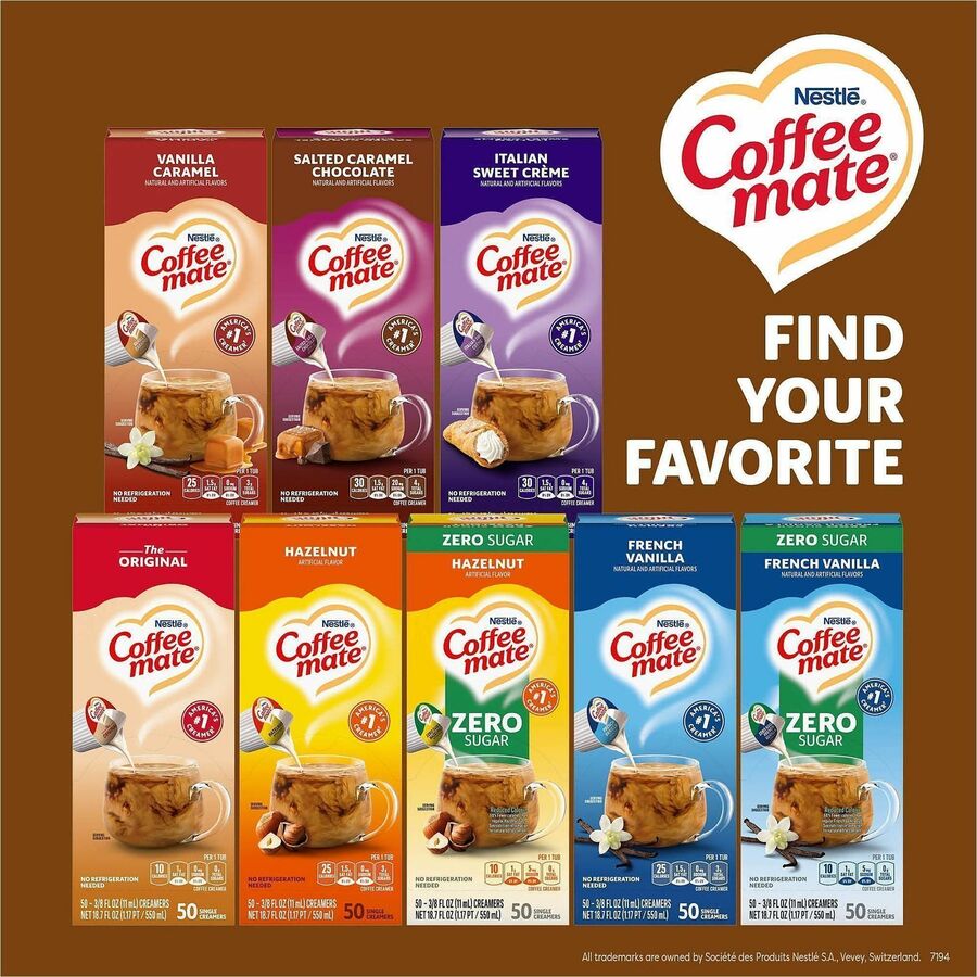 Image of Coffee mate 61425 Snickers Nondairy Liquid Creamer Singles, Snickers Flavor, 0.38 fl oz (11 mL), 50 Serving, 50 / Box