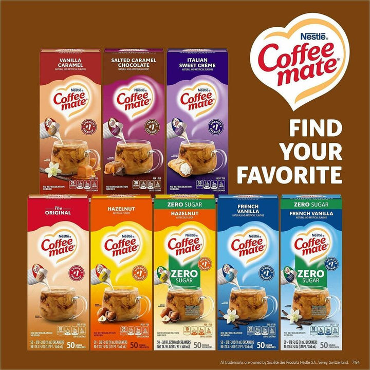 Image of Coffee mate 61425 Snickers Nondairy Liquid Creamer Singles, Snickers Flavor, 0.38 fl oz (11 mL), 50 Serving, 50 / Box