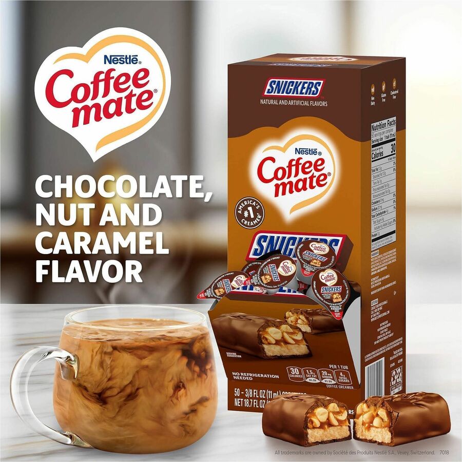 Image of Coffee mate 61425 Snickers Nondairy Liquid Creamer Singles, Snickers Flavor, 0.38 fl oz (11 mL), 50 Serving, 50 / Box