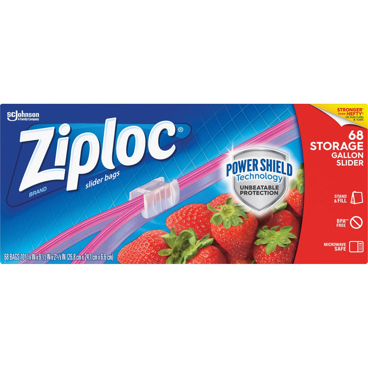Image of Ziploc® 316489 Gallon Storage Slider Bags, Large Size, 2.63" L x 10.56" W x 9.50" Depth, Sliding Closure, Blue, Food, Supplies, 68 / Box