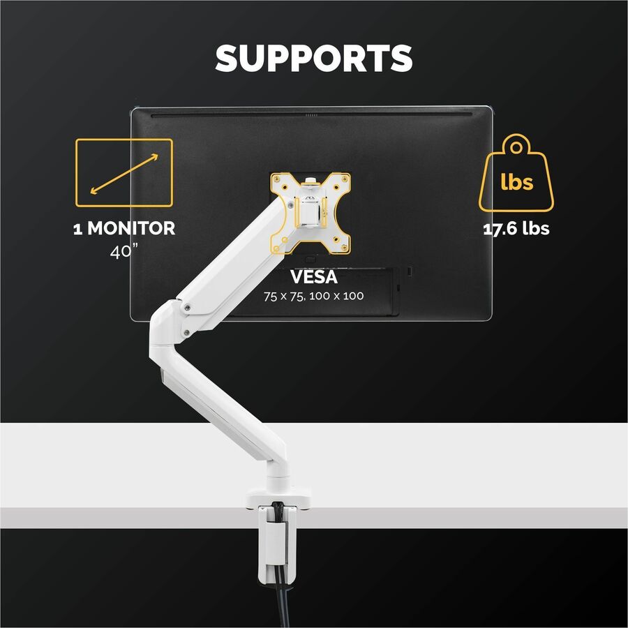 Image of Fellowes® Platinum Series Single Monitor Arm, For 27" Monitors, 360 Deg Rotation, 45 Deg Tilt, 180 Deg Pan, White, Supports 20 Lb