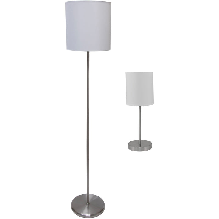 Image of Ledu® Slim Line Lamp Set, Table 12.63" High and Floor 61.5" High, Silver