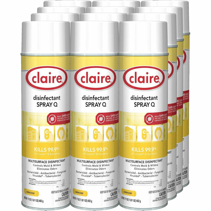 Image of Claire® Disinfectant Spray, Lemon, 17 oz, 12/CT, Multi